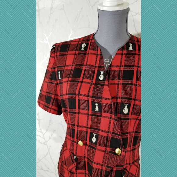 Infinite Italy Red Checks Chessboard Print Blazer - Picture 2 of 5